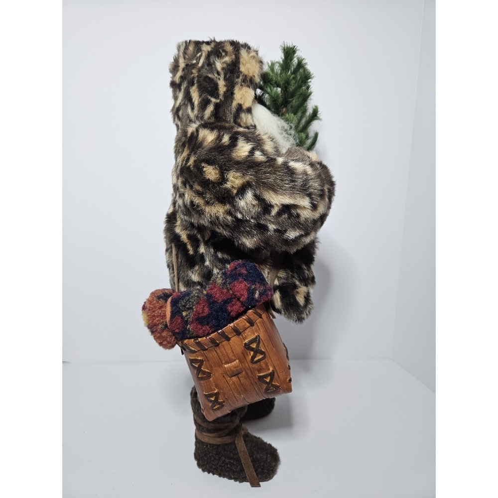 Woodland Santa Claus Figurine Leopard Print Faux‎ Fur Coat Christmas Tree Rustic - Picture 4 of 8
